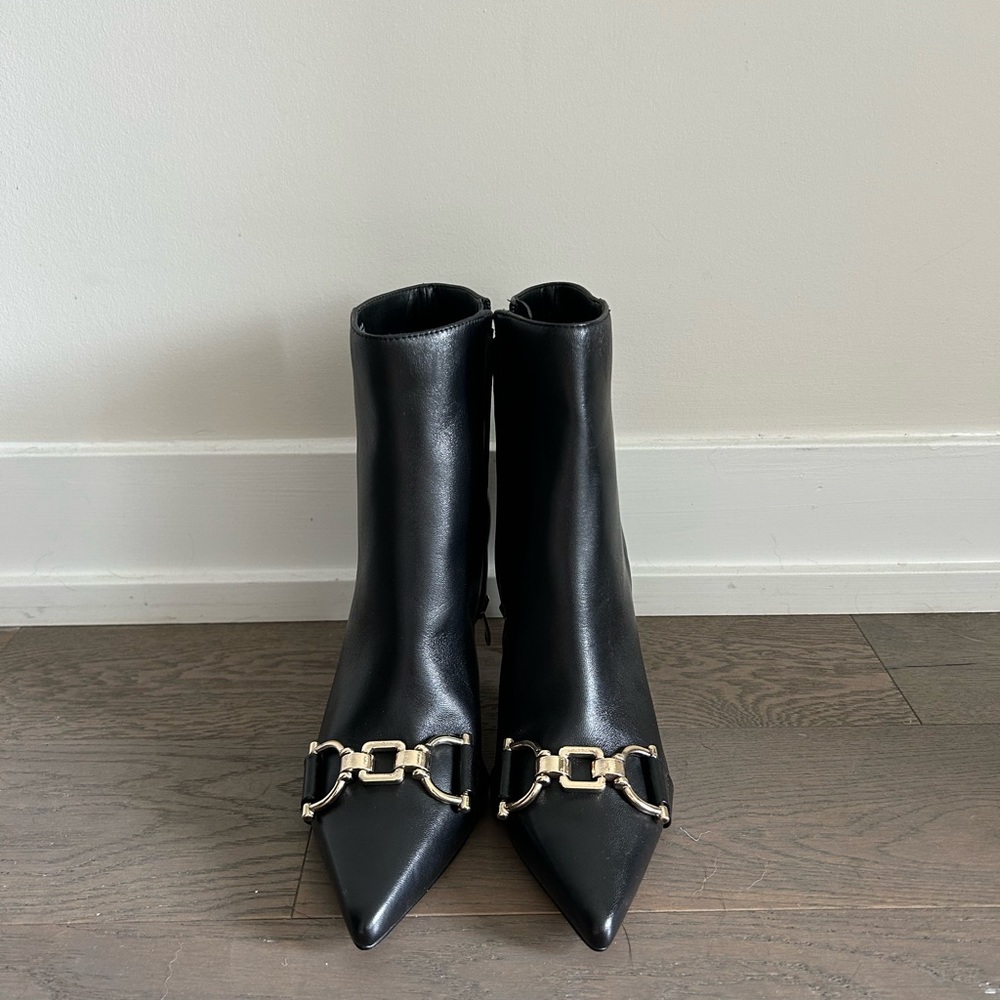 Nine West black leather ankle boot with buckle detail